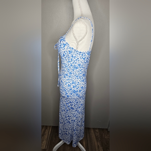 SHEIN Midi White /Blue Floral Drawstring Cami Dress Very Soft High Stretch Small - Picture 7 of 12